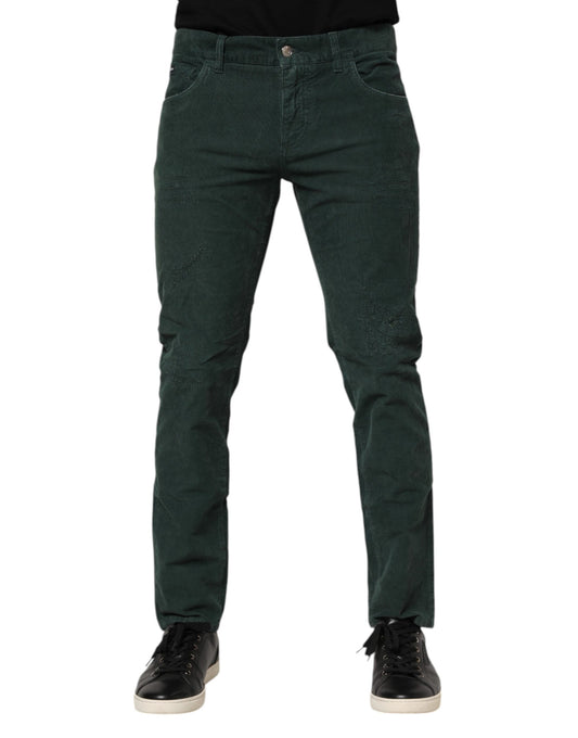 Pantalones pitillo de pana de algodón verde