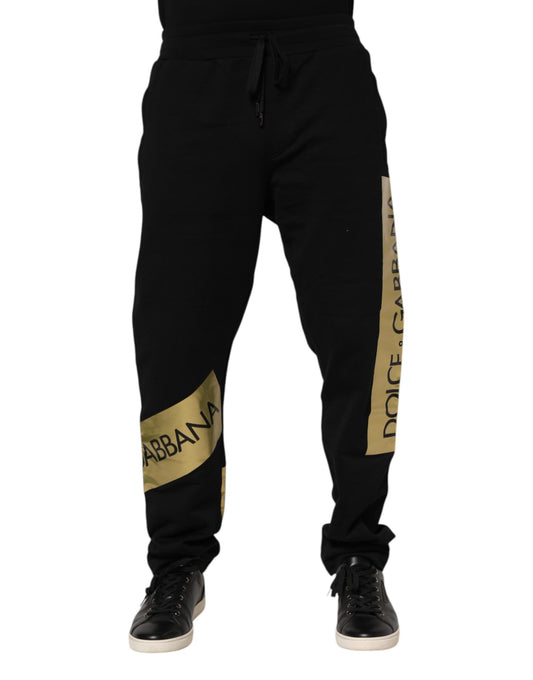 Pantalones deportivos negros de algodón con logo y cinta para hombre