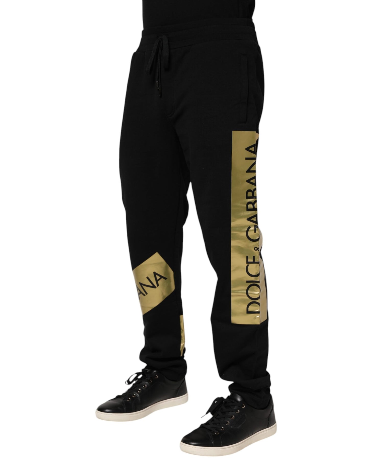 Pantalones deportivos negros de algodón con logo y cinta para hombre