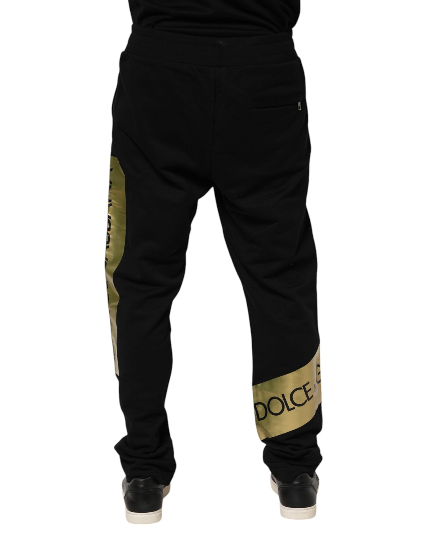 Pantalones deportivos negros de algodón con logo y cinta para hombre