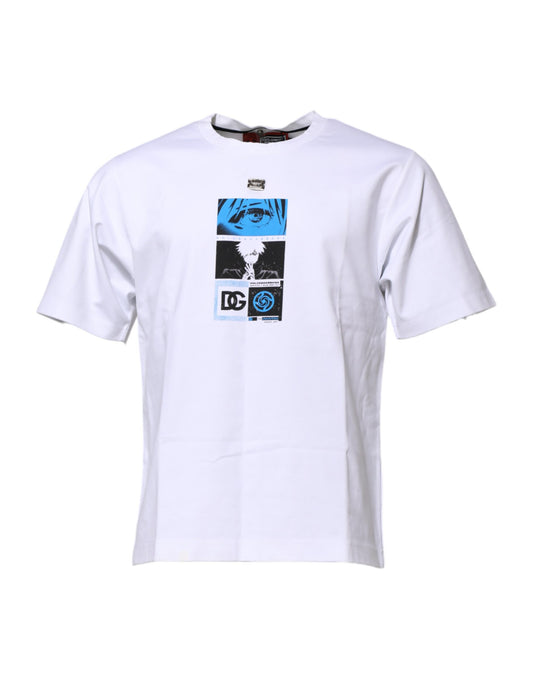 T-shirt blanc à col rond et imprimé graphique en coton