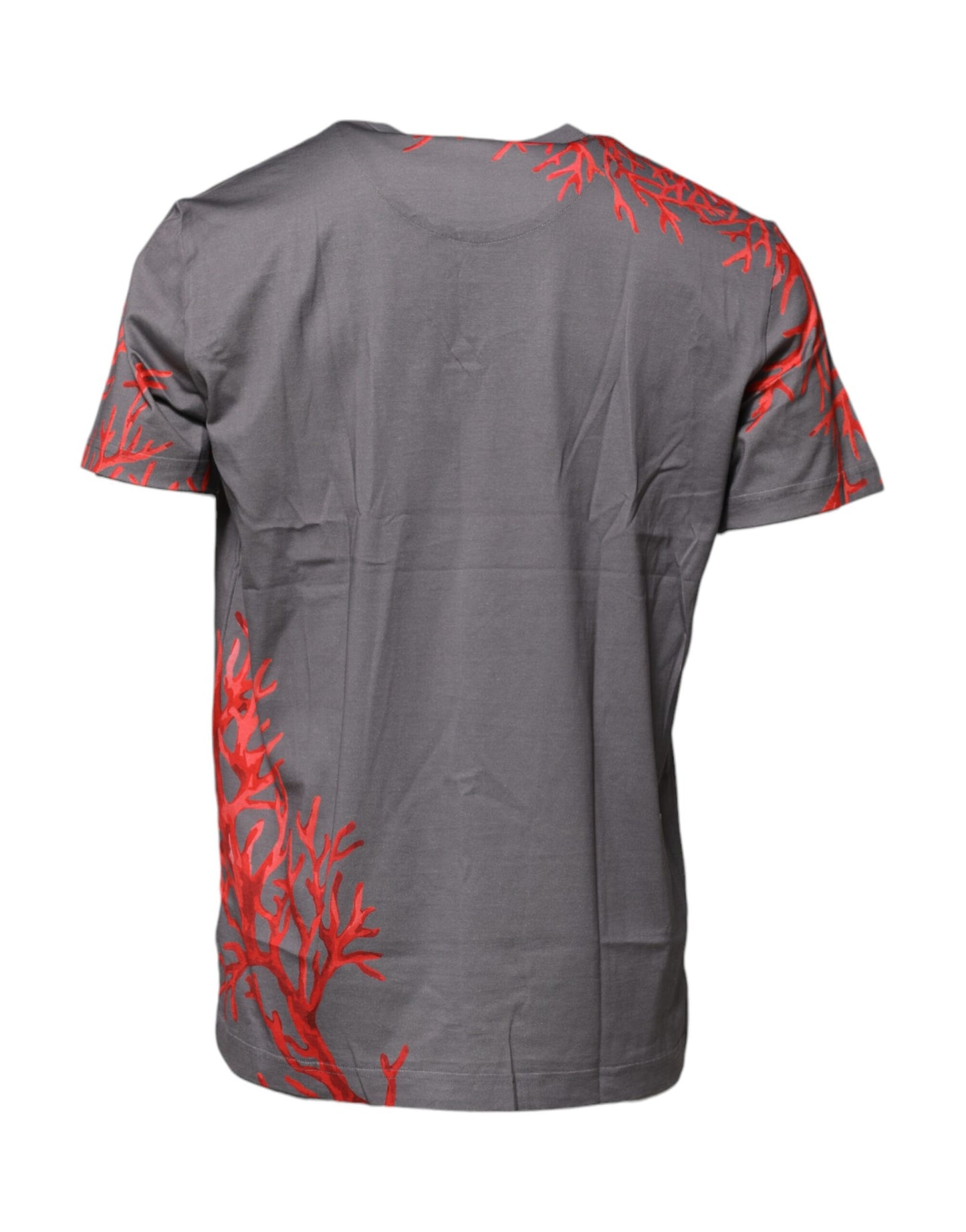 T-shirt en coton gris avec plaque logo imprimée corail