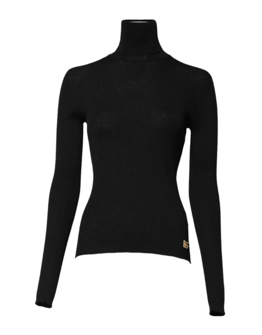 Blusa de punto con cuello alto de cachemira negra