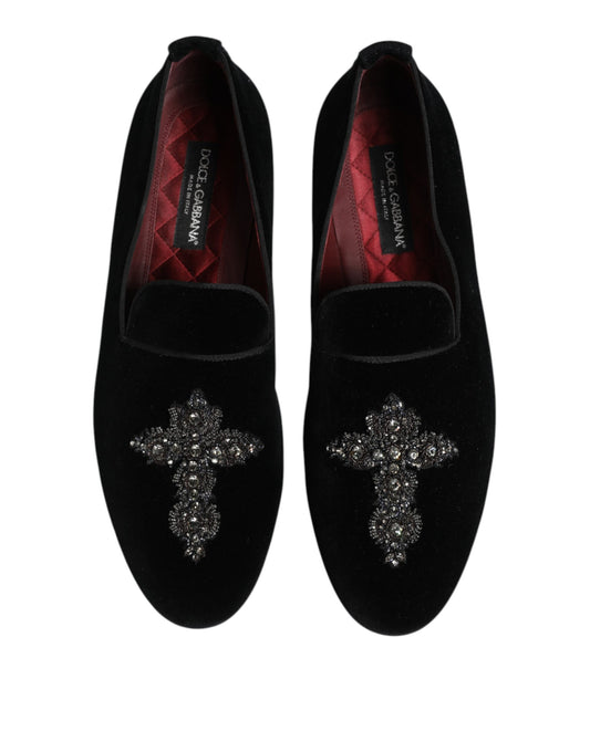 Zapatos de vestir formales con corona de cristal y terciopelo negro