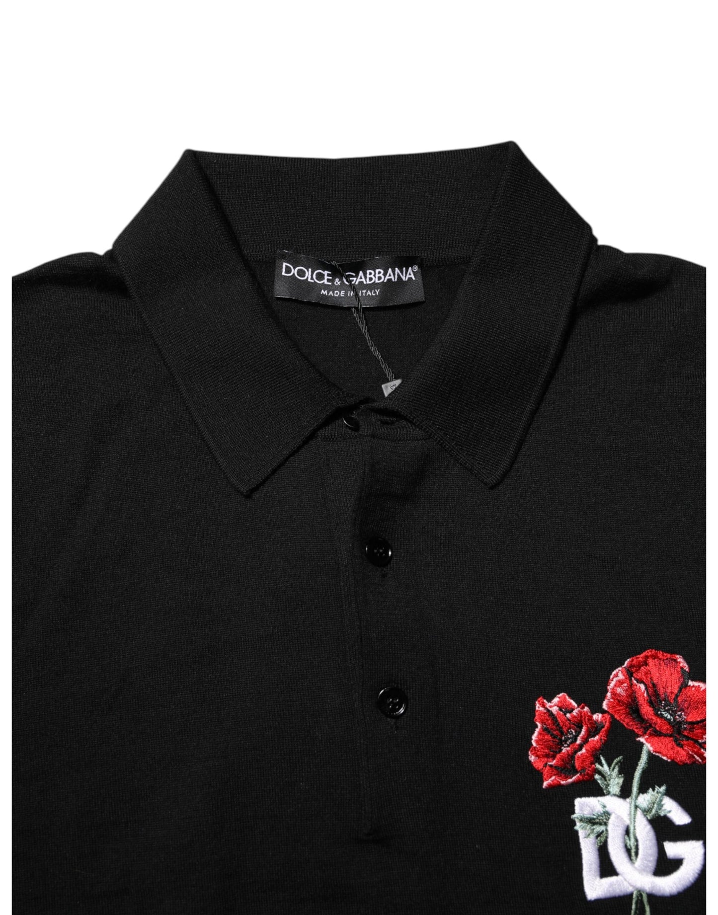 Polo en laine noire à col rose avec logo DG