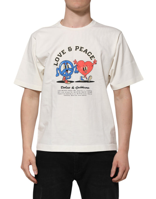 T-shirt ras du cou en coton blanc pour homme avec inscription « Love Peace »