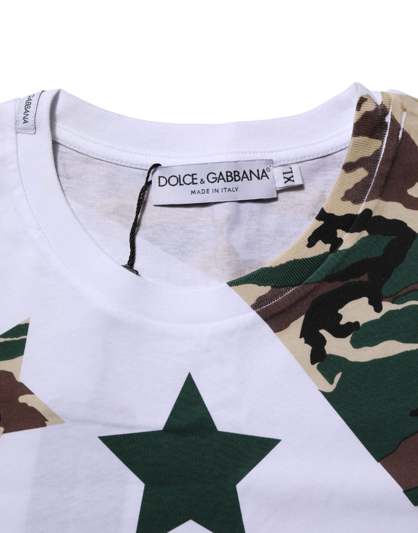 T-shirt col rond camouflage blanc en coton pour homme
