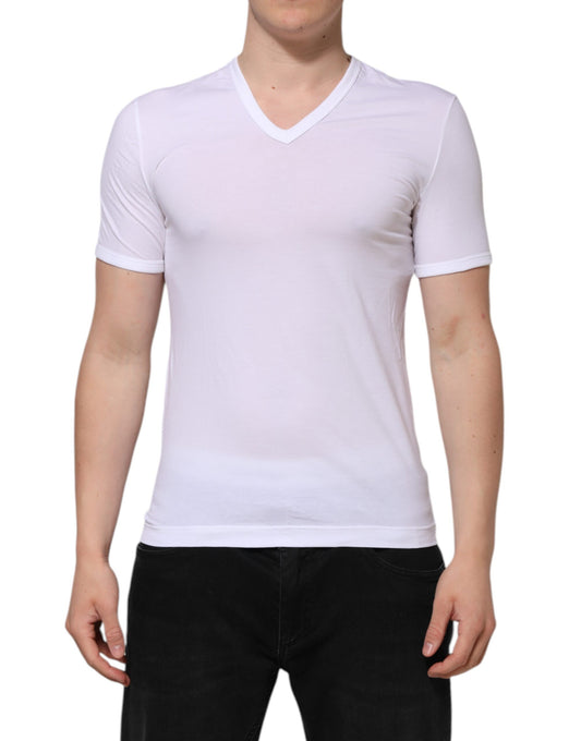 T-shirt blanc à manches courtes et col en V
