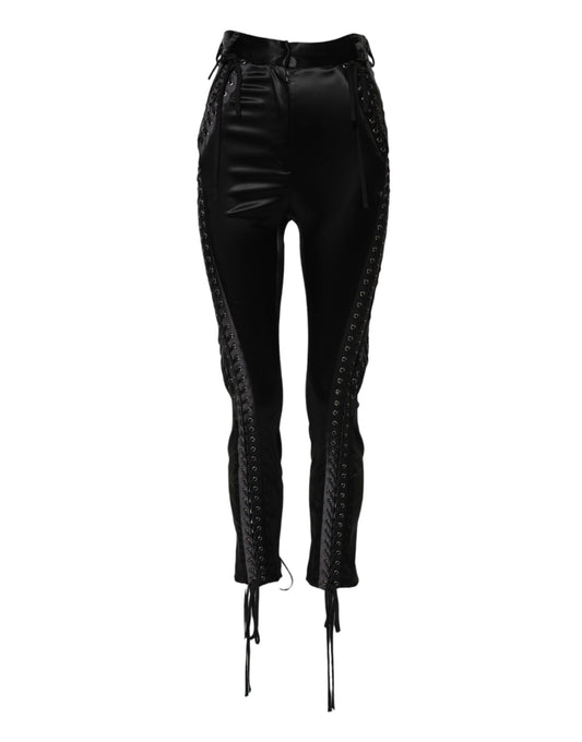 Pantalones ajustados de cintura alta con detalles de encaje negro