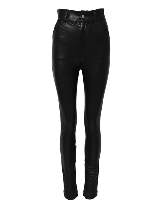 Pantalones ajustados de cintura alta de cuero negro