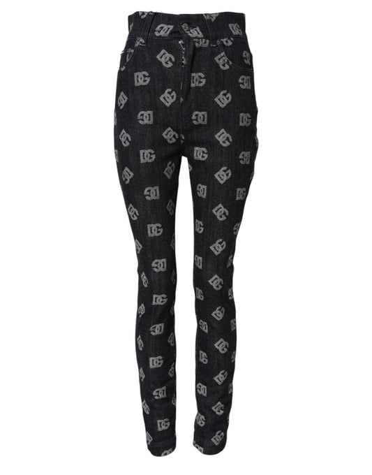 Jean skinny taille haute noir avec logo DG