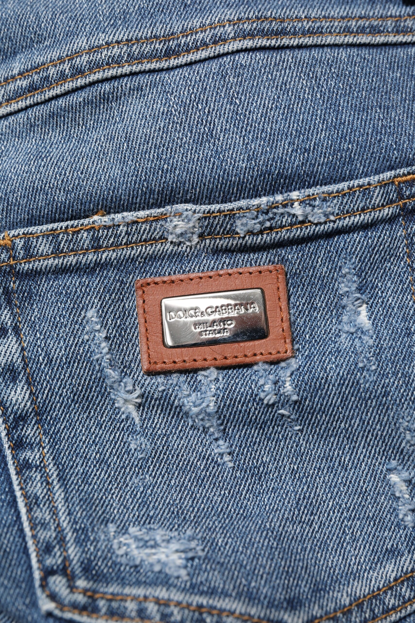 Vaqueros ajustados y desgastados de color azul PRETTY 