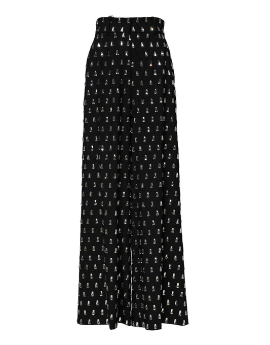 Pantalon large orné de cristaux noirs