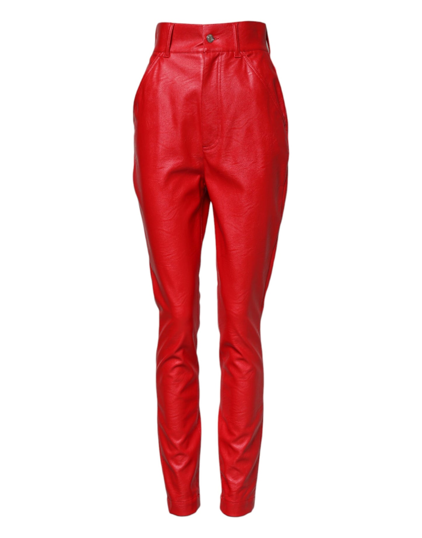 Red Viscose High Waist Tapered Trouser Pants