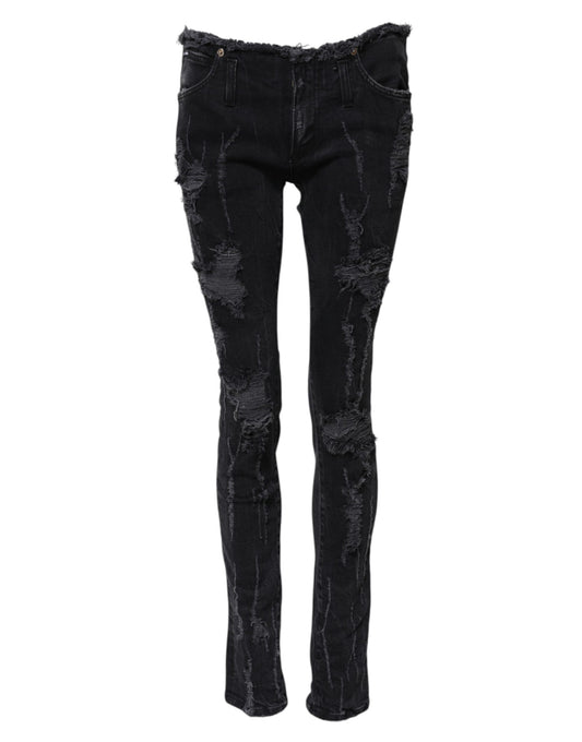 Jean skinny en coton noir déchiré 
