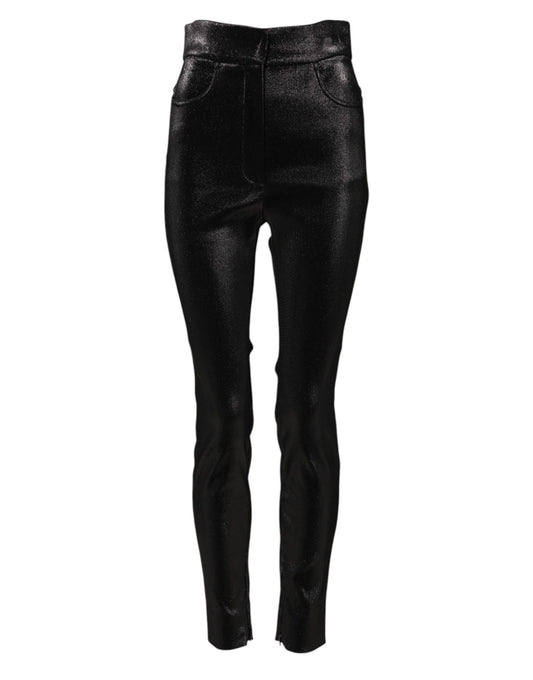 Pantalones pitillo negros de algodón elástico con hilo de lúrex 