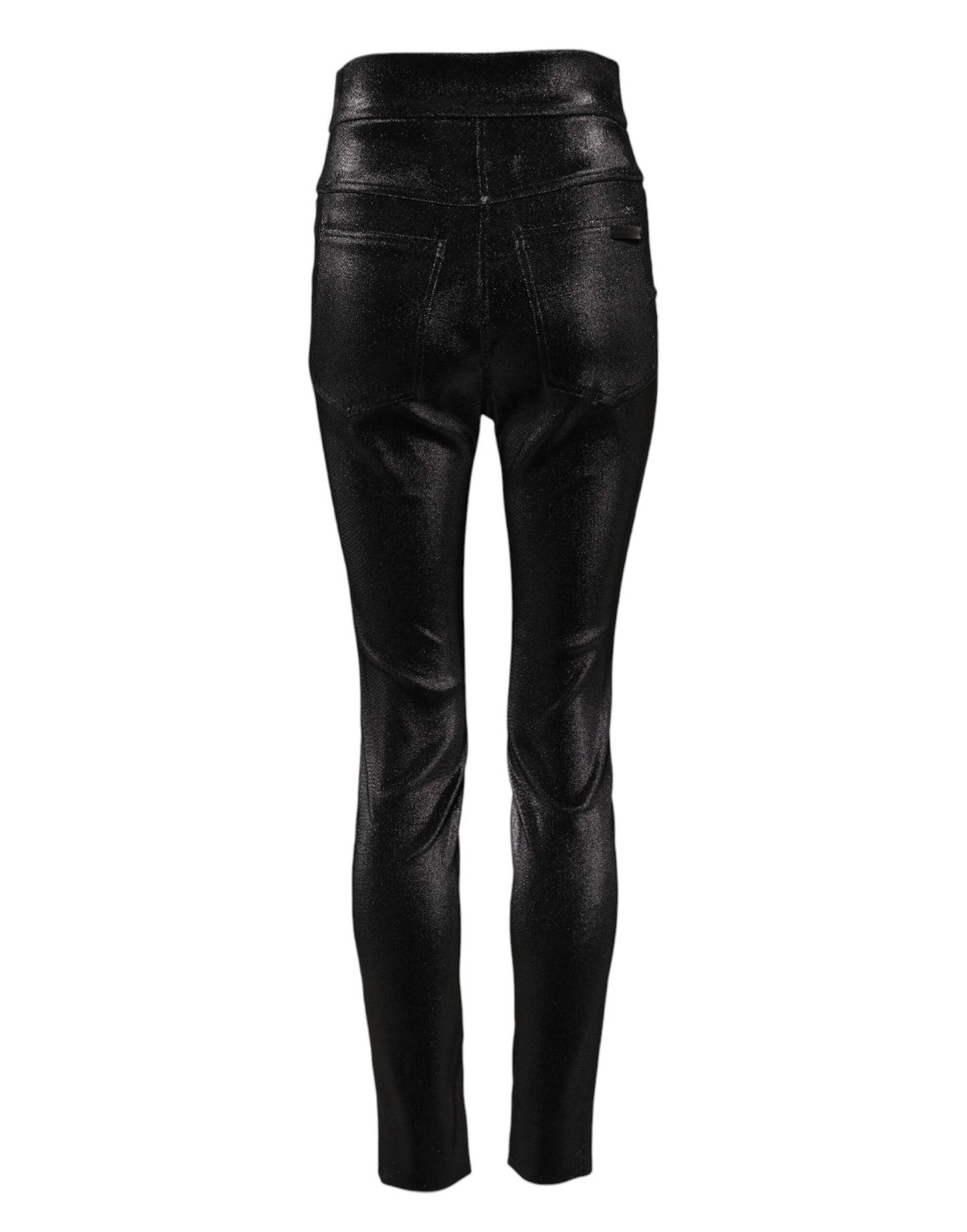 Pantalones pitillo negros de algodón elástico con hilo de lúrex 