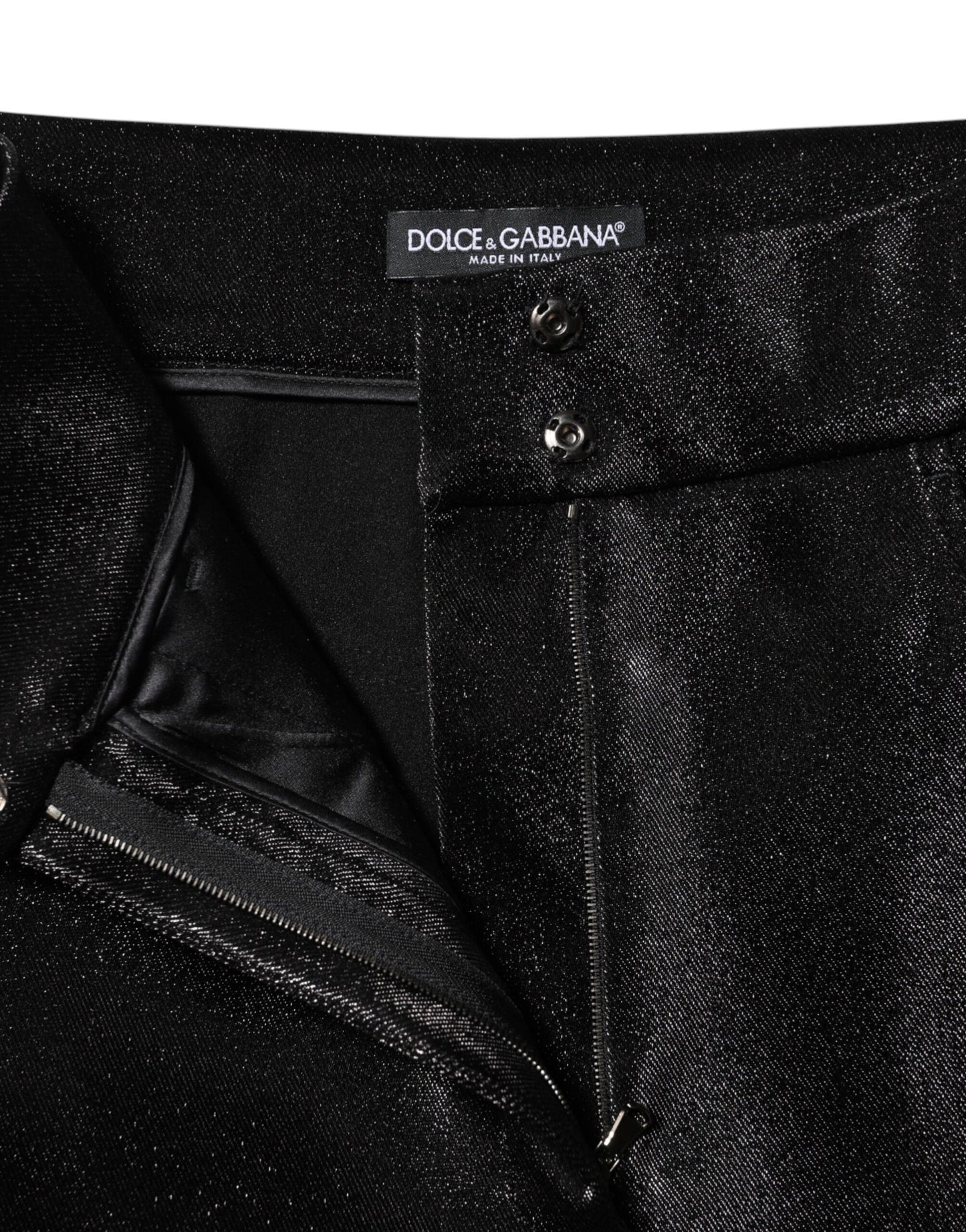 Pantalones pitillo negros de algodón elástico con hilo de lúrex 