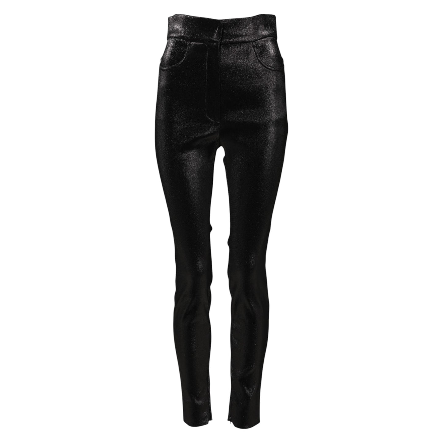 Pantalones pitillo negros de algodón elástico con hilo de lúrex 