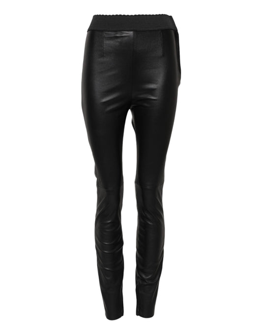 Pantalones de cuero negro con cintura elástica 