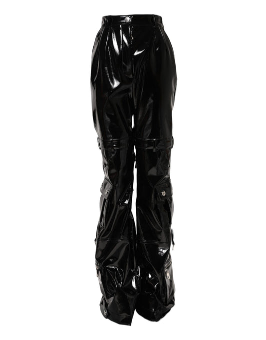 Pantalones cargo negros de cintura alta y corte acampanado 