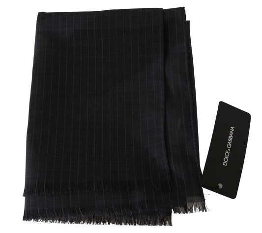 Bufanda cruzada gris 100 % lana con estampado de rayas