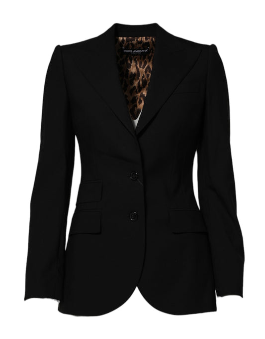 Chaqueta de lana negra de botonadura sencilla