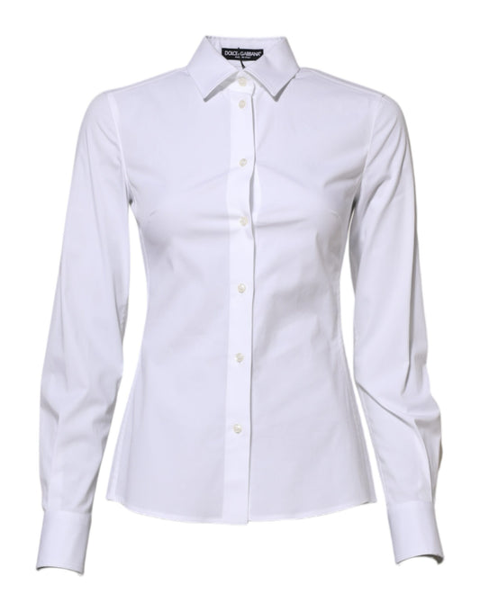 Camisa blanca de algodón con cuello y mangas largas