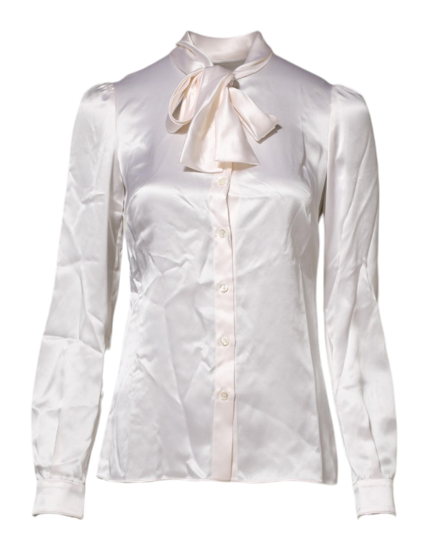 Blusa blanca de manga larga con cuello Ascot