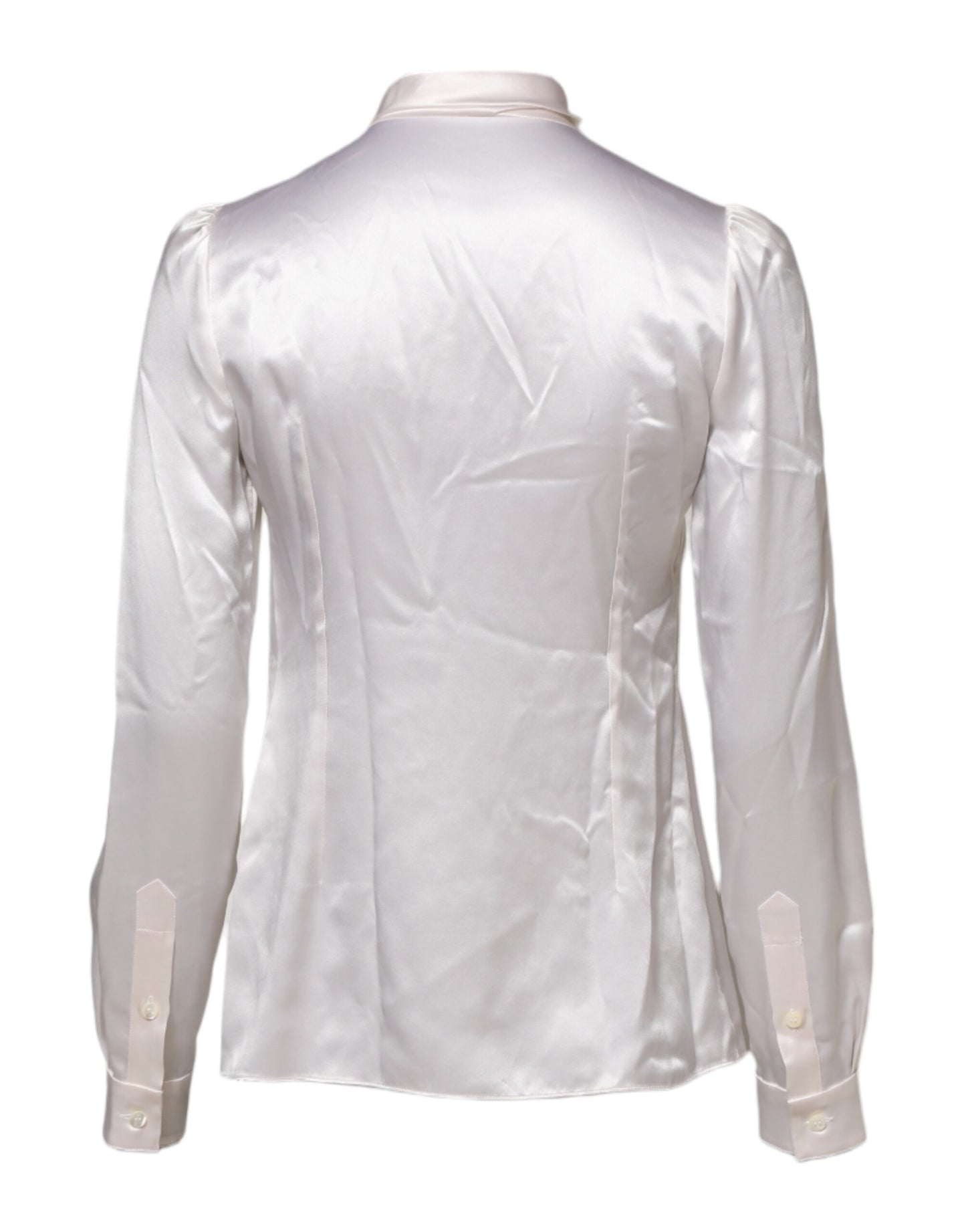 Blusa blanca de manga larga con cuello Ascot