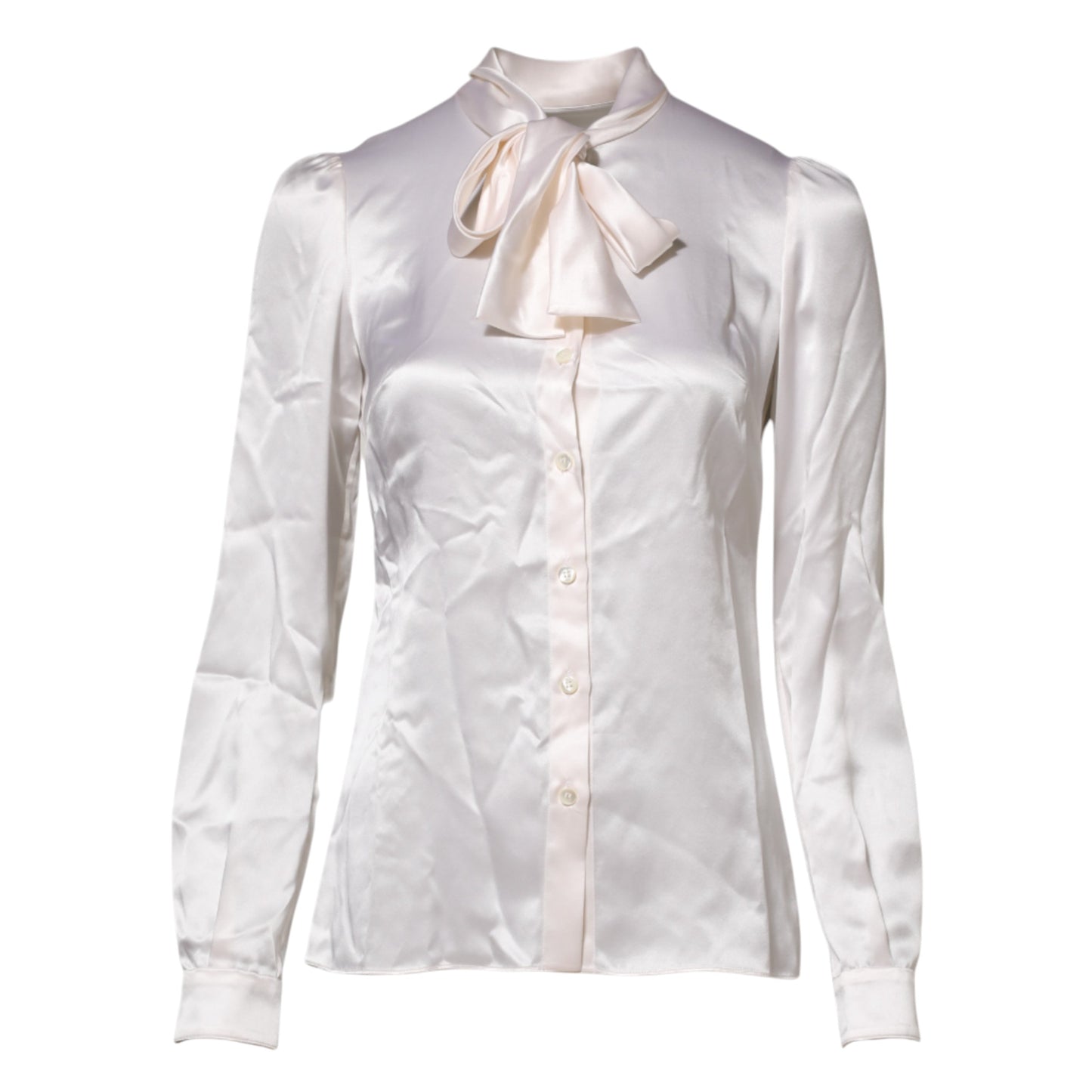 Blusa blanca de manga larga con cuello Ascot