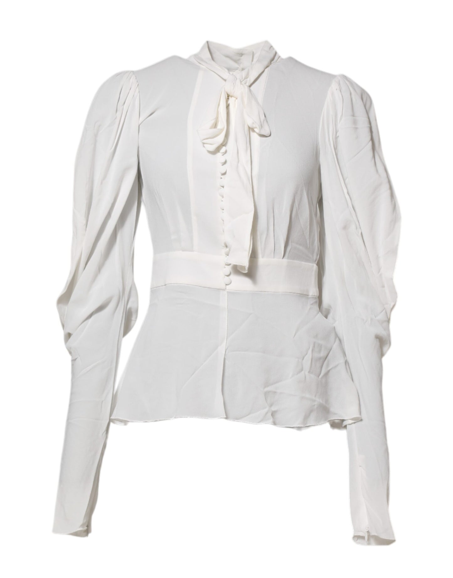 Top de viscosa blanca con cuello Ascot y mangas largas