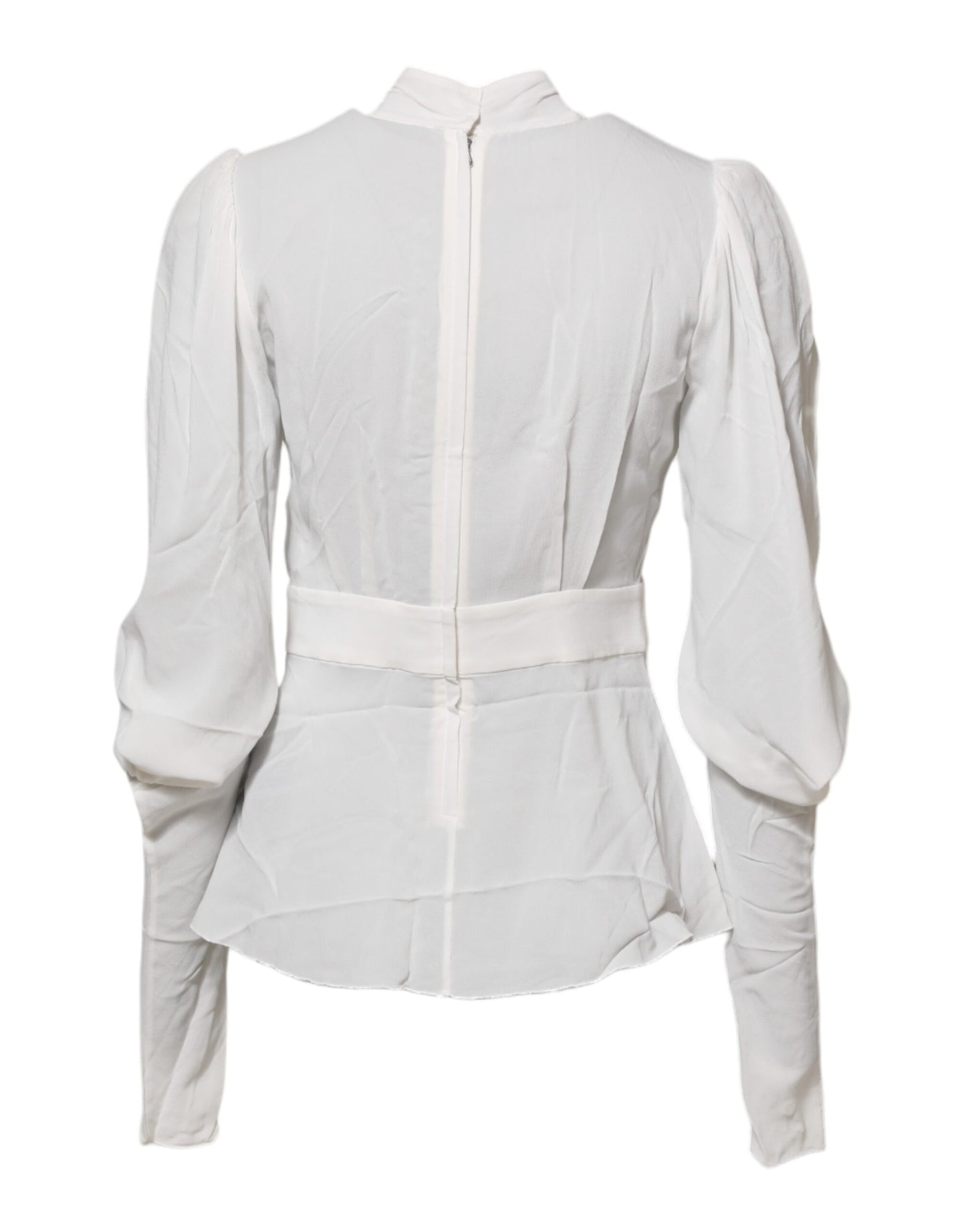 Top de viscosa blanca con cuello Ascot y mangas largas