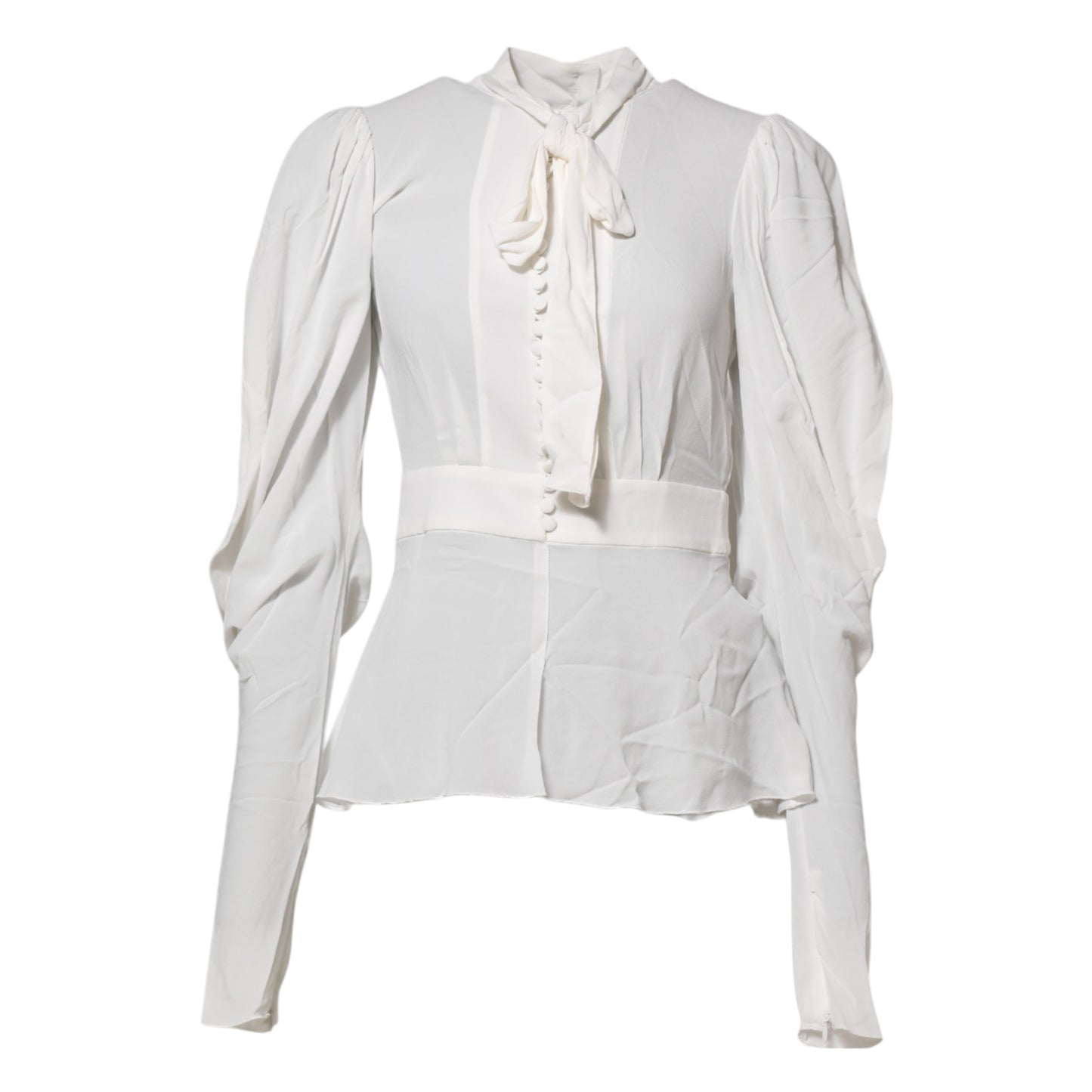 Top de viscosa blanca con cuello Ascot y mangas largas