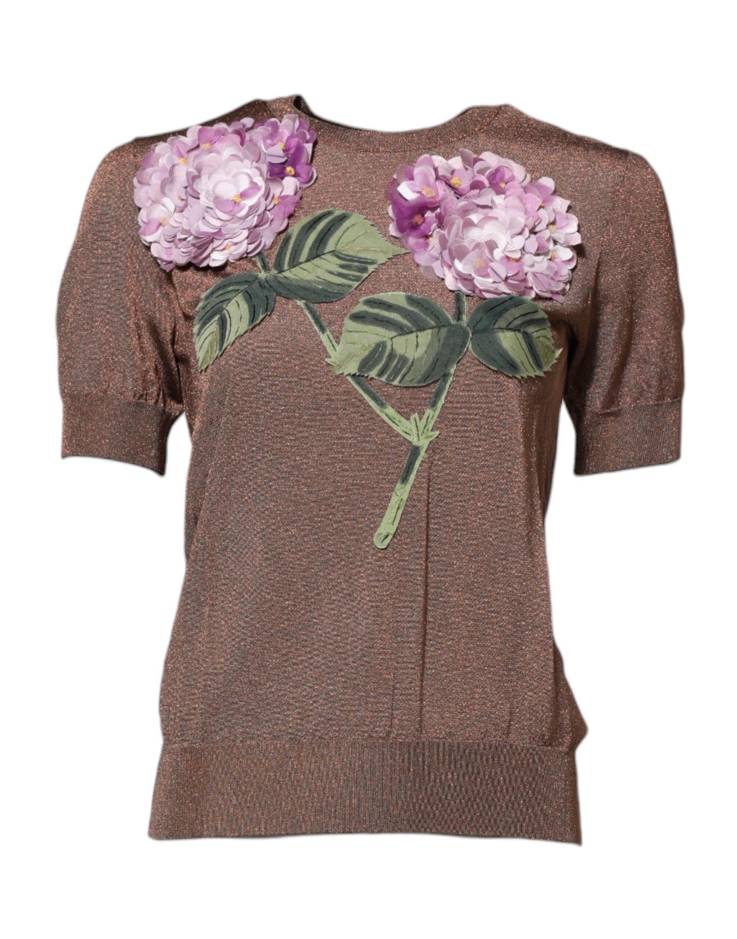 Blusa de cuello redondo con adornos de lirios marrones