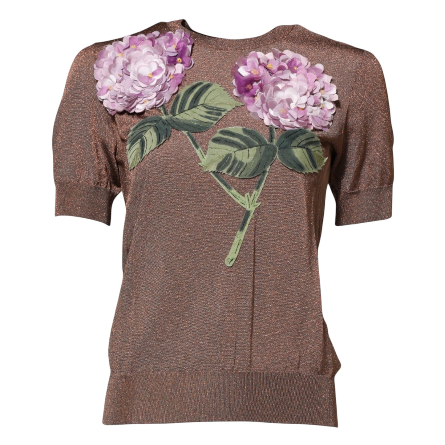 Blusa de cuello redondo con adornos de lirios marrones