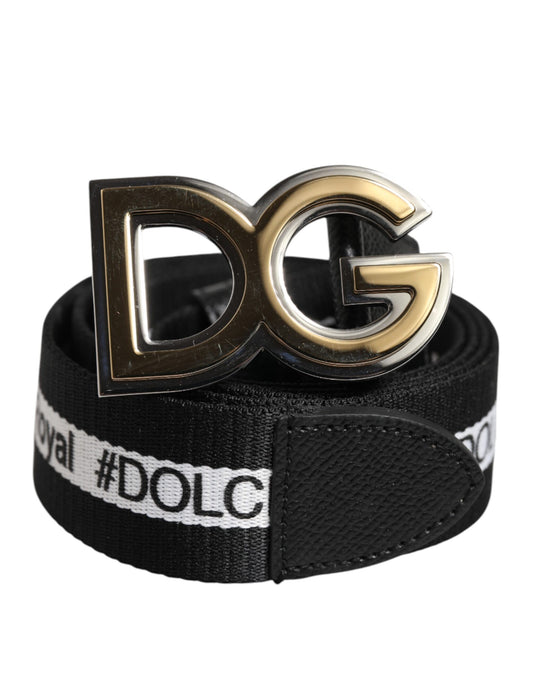 Cinturón de algodón negro con hebilla dorada y logotipo DG