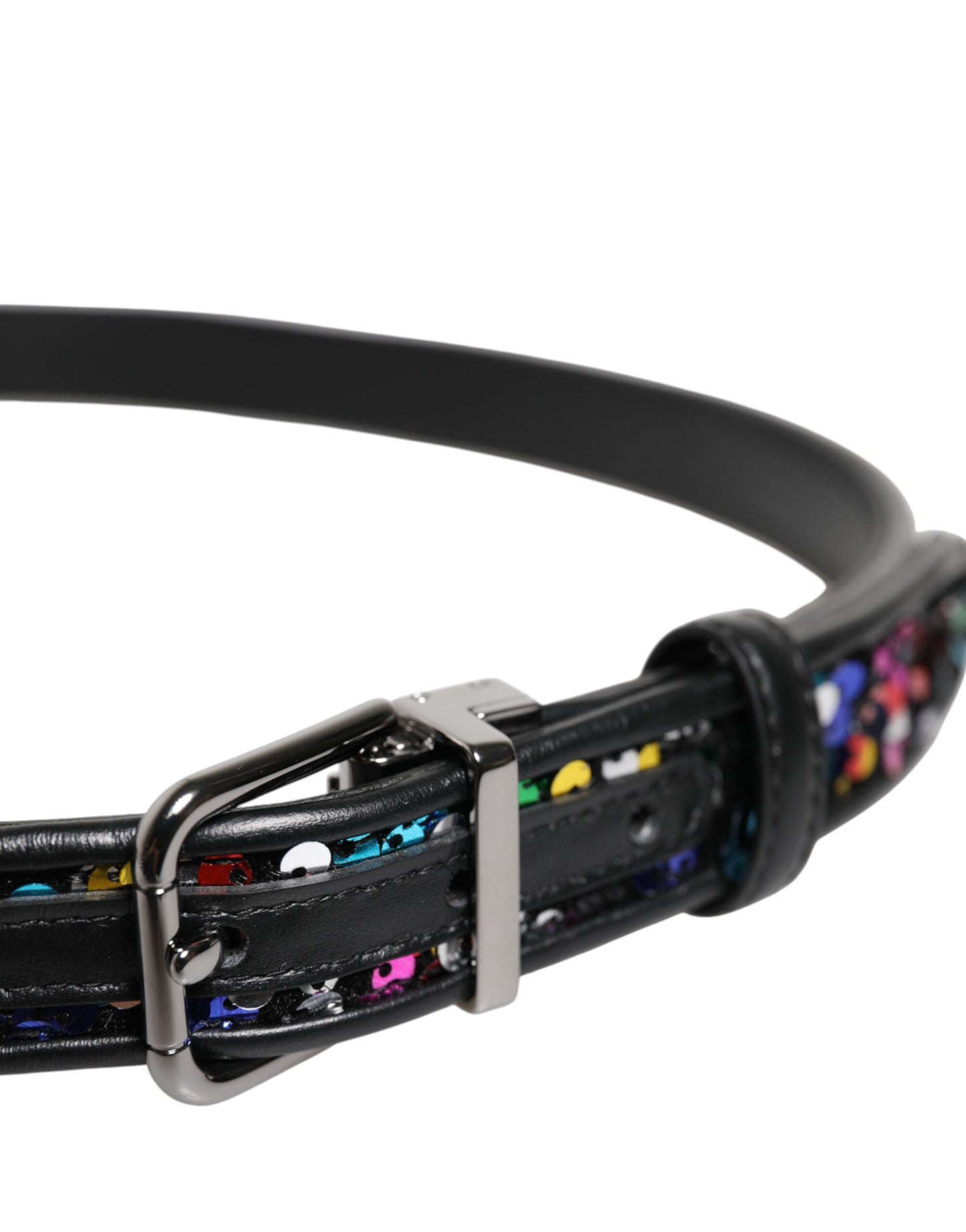 Ceinture à boucle en métal ornée de paillettes noires