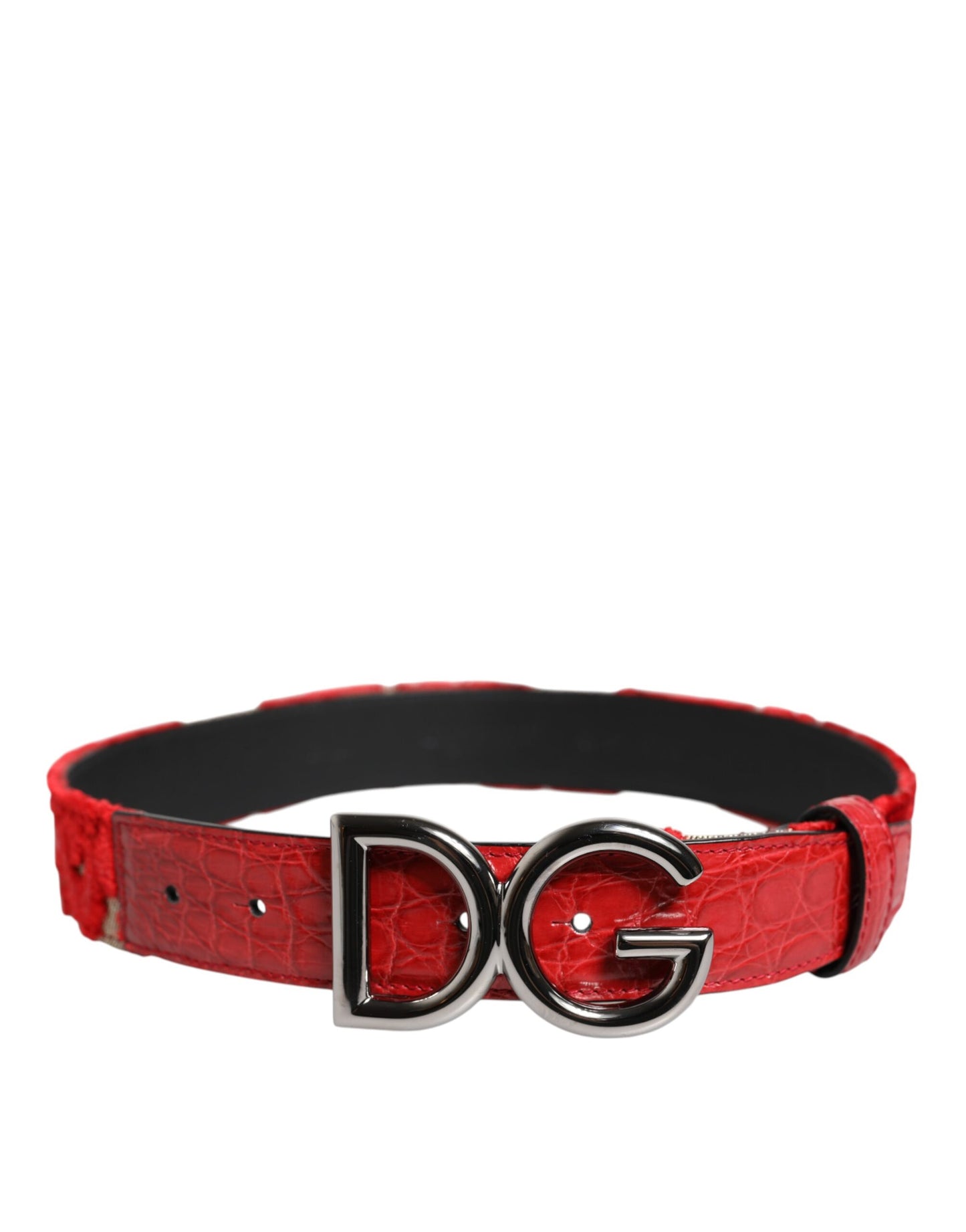 Red Viscose Silver DG Logo Metal Buckle Belt