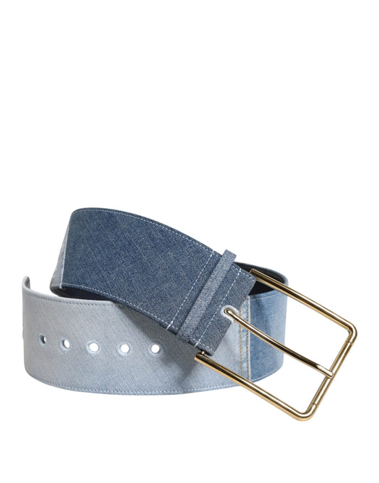 Cinturón de mezclilla azul de dos tonos con hebilla de metal dorado