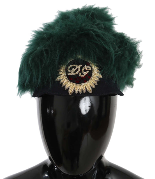 Sombrero cloche con el logotipo de DG bordado en Green Fur