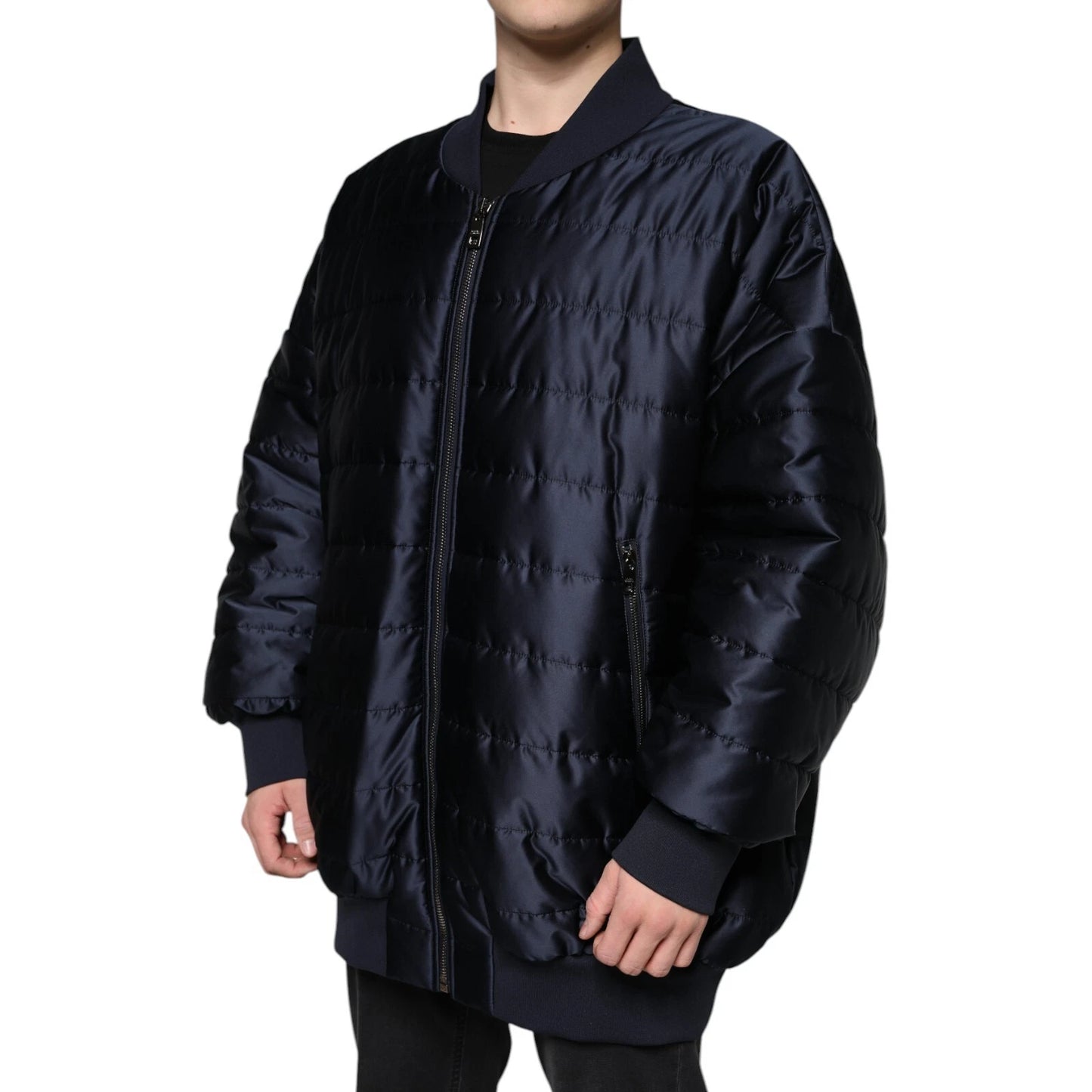 Chaqueta bomber acolchada azul oscuro con cremallera completa