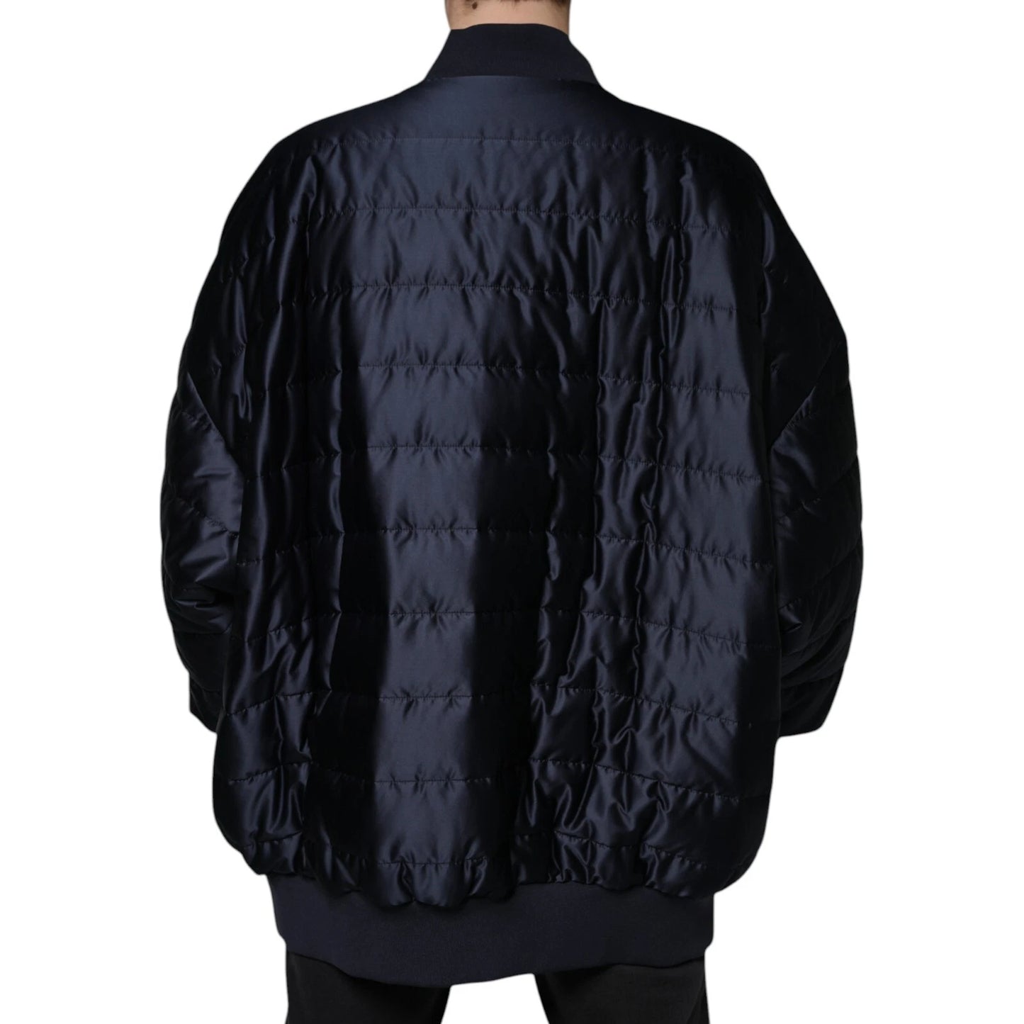 Chaqueta bomber acolchada azul oscuro con cremallera completa