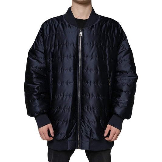 Chaqueta bomber acolchada azul oscuro con cremallera completa