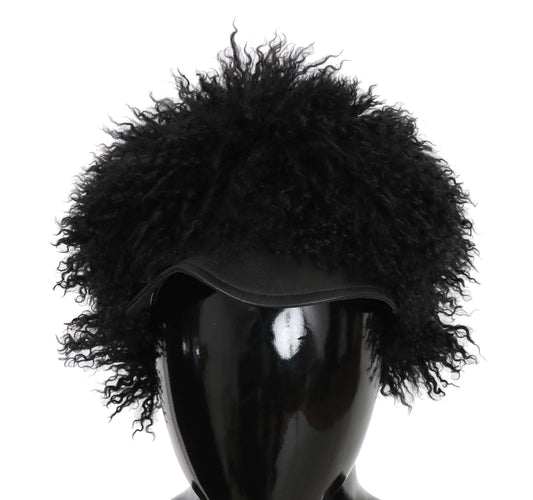 Sombrero Gatsby de piel de cordero del Tíbet negra