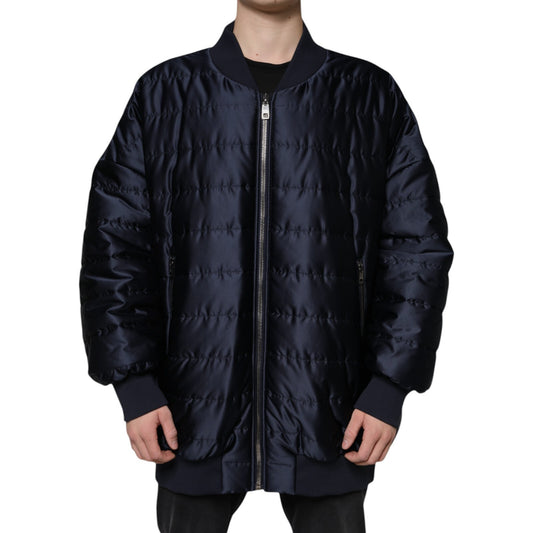 Chaqueta bomber acolchada azul oscuro con cremallera completa
