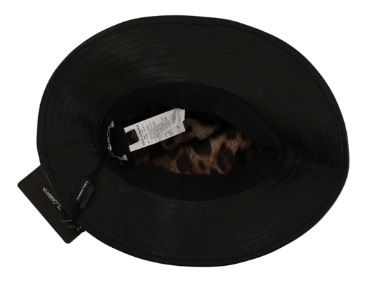 Sombrero de ala ancha con cristales y monedas DG de cuero negro