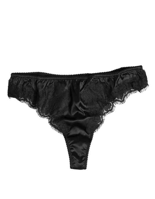 Culotte bikini extensible en dentelle de soie noire