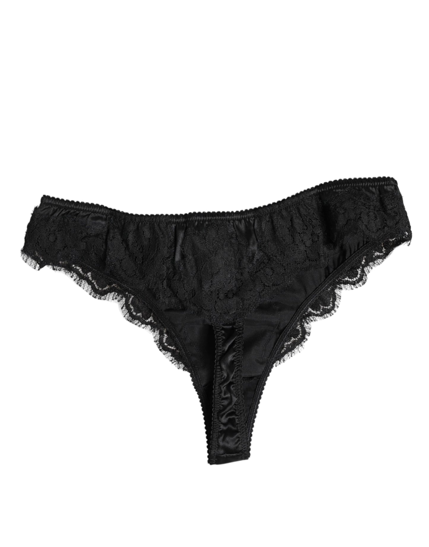 Culotte bikini extensible en dentelle de soie noire