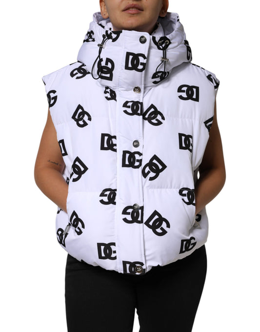 Chaqueta acolchada de poliéster DG Mania blanca y negra